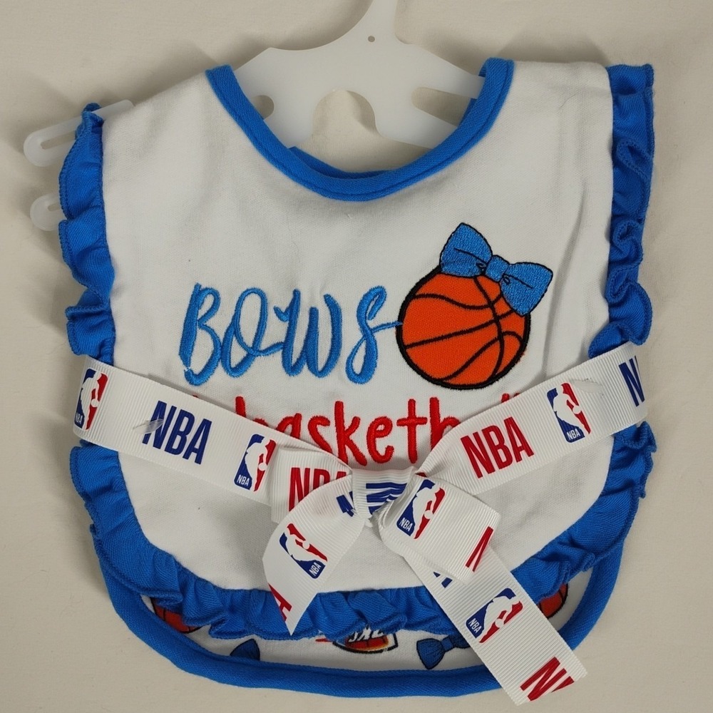 New NBA OKC Little Thunder Fan‎ Bows & Basketball Infant Baby Bib 2ct Oklahoma
